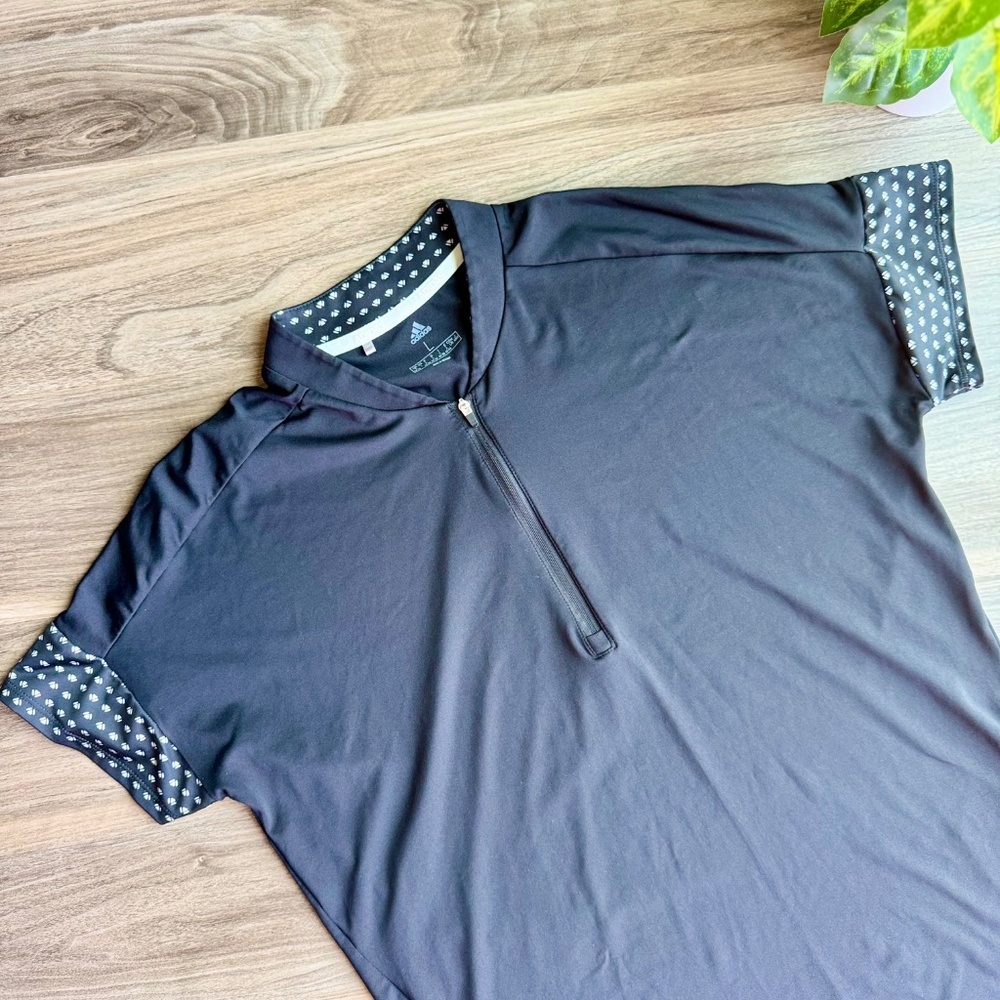 Adidas Ultimate 365 Printed Black Quarter-Zip Short Sleeve Golf Shirt Size L - Picture 3 of 14